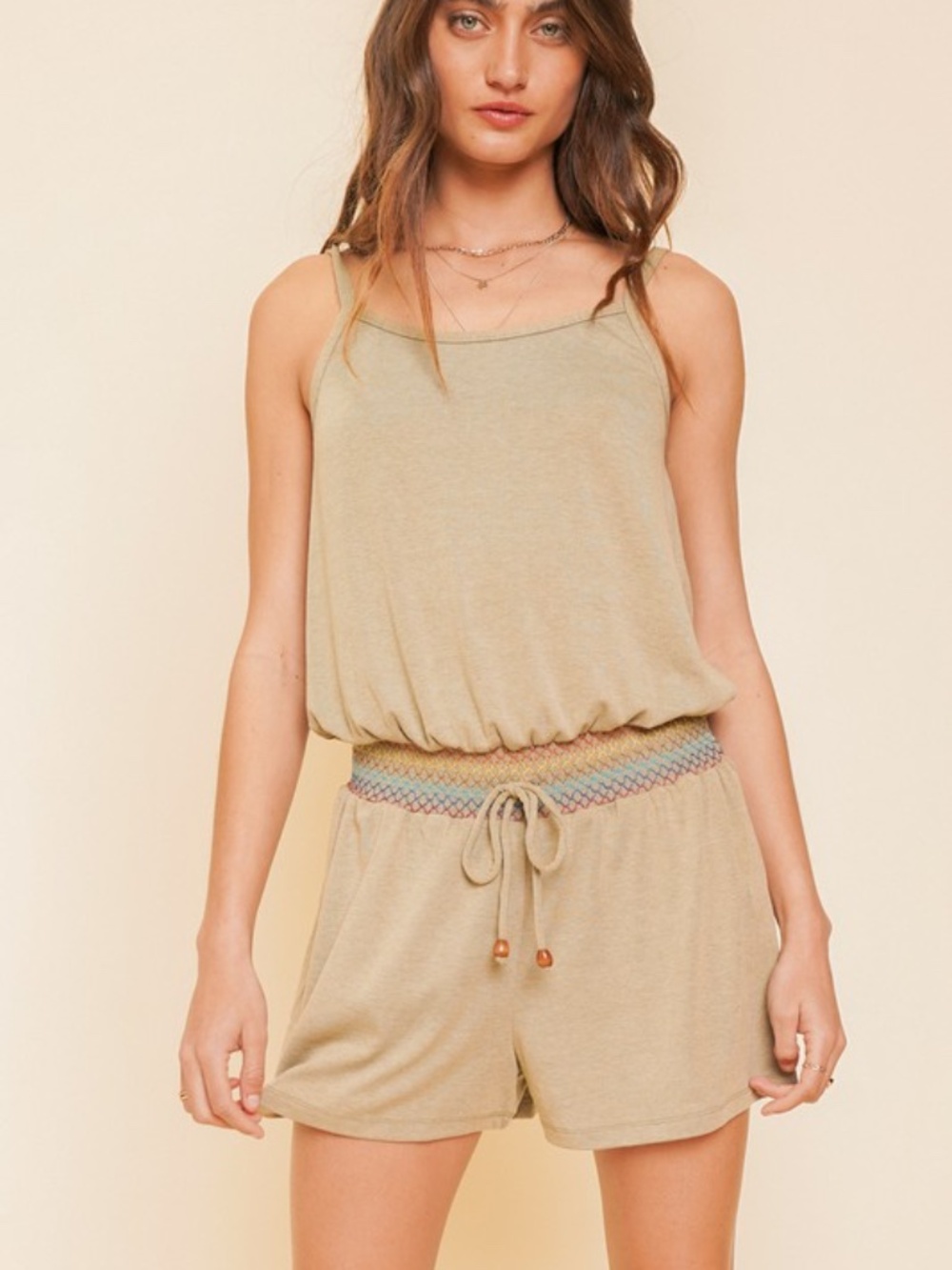 NWOT Olive Green Smocked Cami Romper